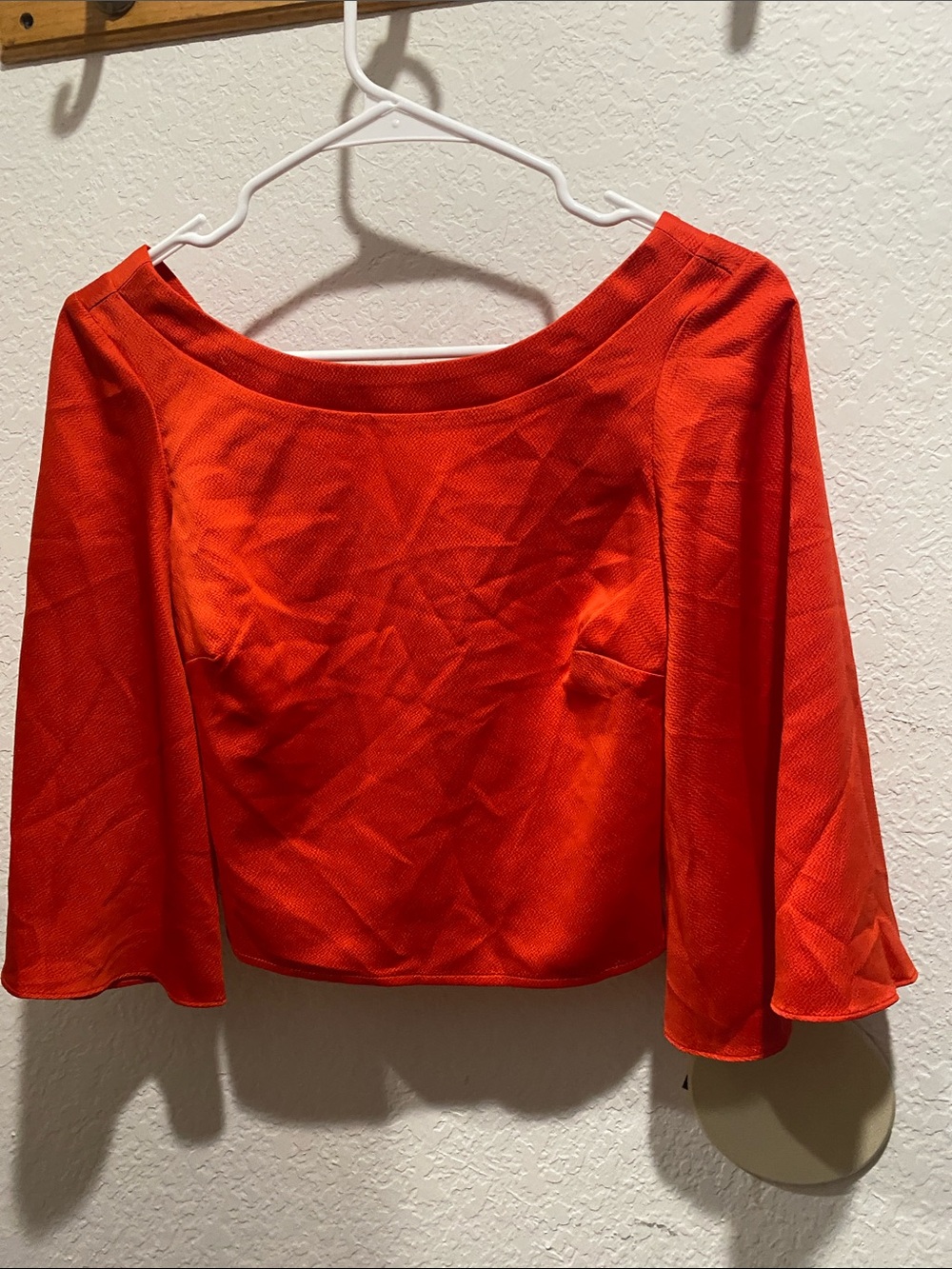 bebe Bright Red Off-Shoulder Bell Sleeve Crop Top